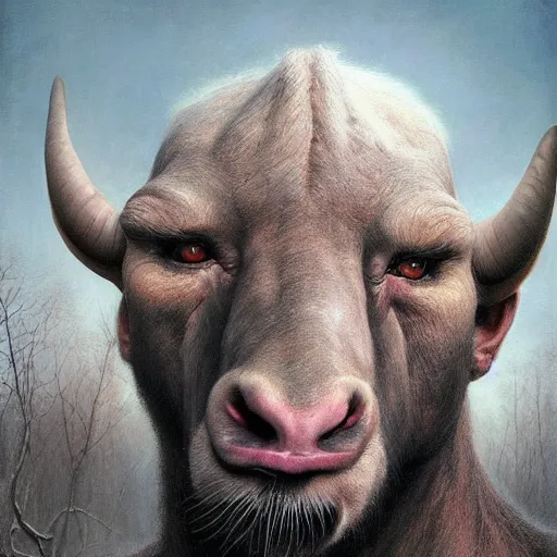 Prompt: vladimir putin, anthropomorphic bald prehistoric goat, vladimir putin hybrid, toothless, horror, macabre by donato giancola and greg rutkowski and wayne barlow and zdzisław beksinski, realistic face, digital art