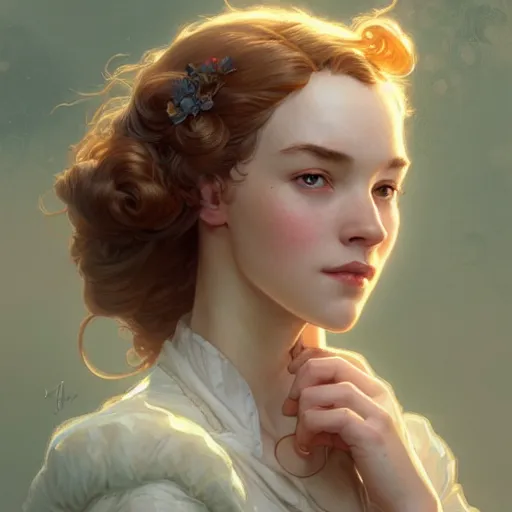 Image similar to anne shirley-cuthbert, D&D, fantasy, intricate, elegant, highly detailed, digital painting, artstation, concept art, matte, sharp focus, illustration, art by Artgerm and Greg Rutkowski and Alphonse Mucha