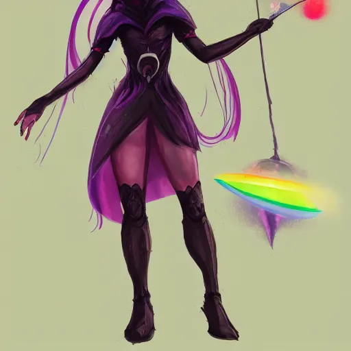 Prompt: a witch in the rainbow universe waiting for superpower from other galaxy, concept art trending on artstation,