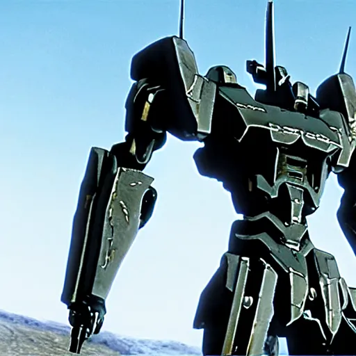 Image similar to cinematic still from ps 5 armoredcore 6 and westworld, close shot of slim ornate armored core by fujioka kenki and by mamoru nagano,