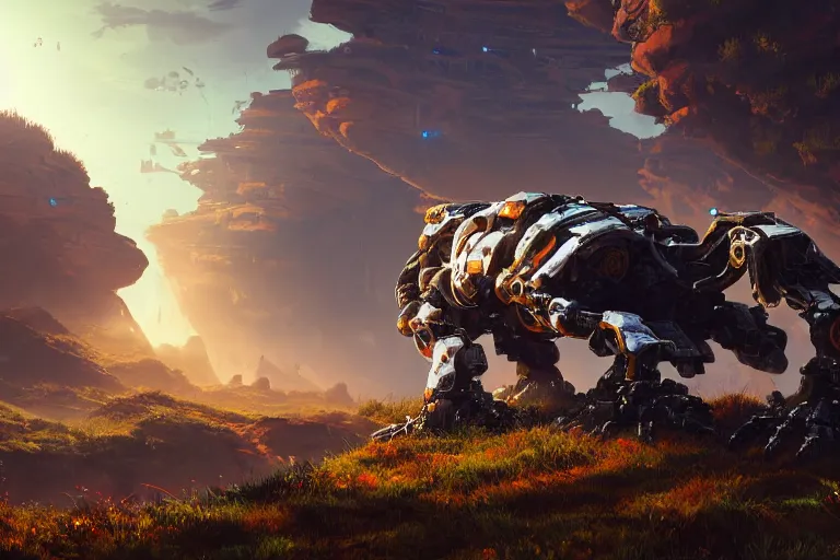 Image similar to shellsnapper machine mecanical creature robot of horizon forbidden west horizon zero dawn radiating a glowing aura global illumination ray tracing hdr fanart arstation by ian pesty and alena aenami artworks in 4 k