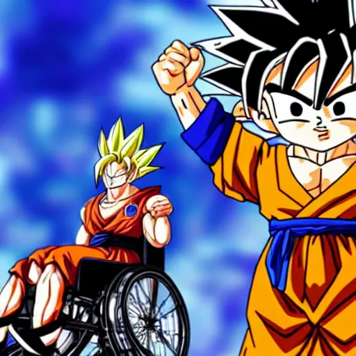 goku in a wheel chair power over 9000 disabled, Stable Diffusion