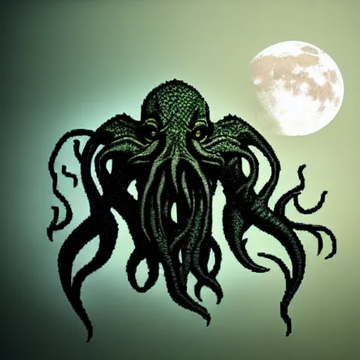 Prompt: pixelart Cthulhu, landscape, horizon, lunar, moon, backlit