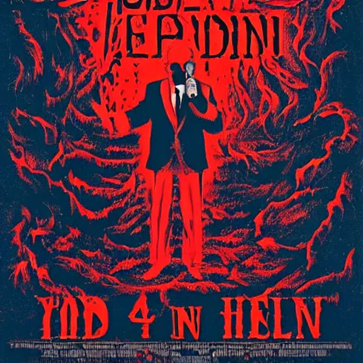 Image similar to biden in hell, scary art in the style of a poster for a movie in a cinema, art in 4 k, detailed details