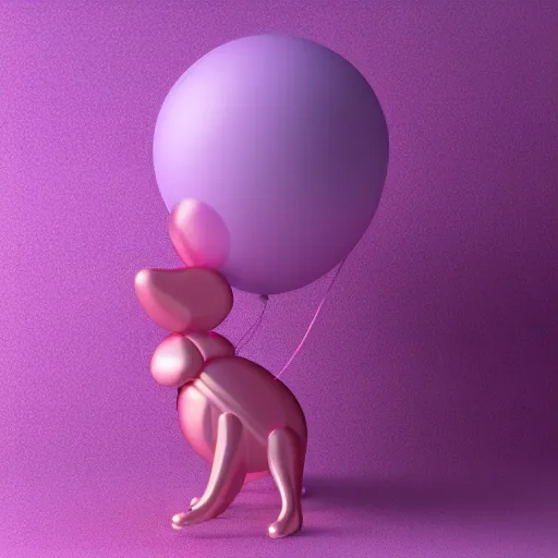 Image similar to 3 d render of a pink balloon dog in a violet room