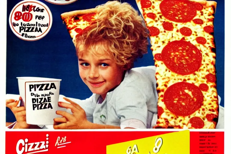 Image similar to pizza!!, 80s, advertisement