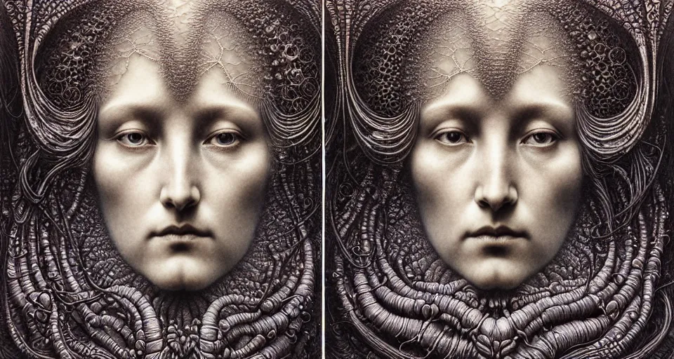 Image similar to detailed realistic beautiful moon goddess face portrait by jean delville, gustave dore, iris van herpen and marco mazzoni, art forms of nature by ernst haeckel, art nouveau, symbolist, visionary, gothic, neo - gothic, pre - raphaelite, fractal lace, intricate alien botanicals, ai biodiversity, surreality, hyperdetailed ultrasharp octane render