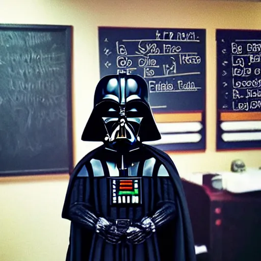 Prompt: “realistic photo of Darth Vader as school principal”