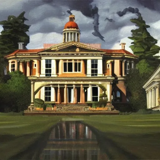 Image similar to Mansion building from Counter Strike game, oil painting by Michelangelo