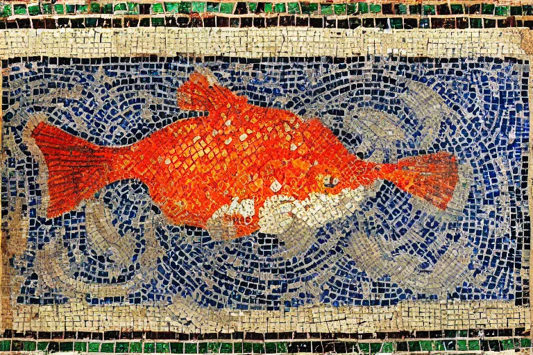 Image similar to ancient roman mosaic of a goldfish