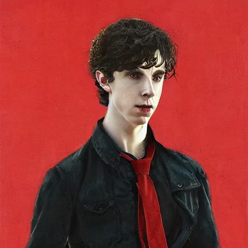Prompt: portrait of a hybrid of benedict cumberbatch and freddie highmore and timothee chalamet, black shirt with red suspenders, concert, stage background, singer, the voice show, photo realistic, highly detailed, perfect face, art by greg rutkowski