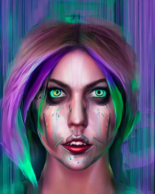 Image similar to a glitch art character portrait of female rogue a. i. trending on artstation deviantart pinterest hyper detailed photorealistic highlights and shadow hd 8 k post - processing high resolution