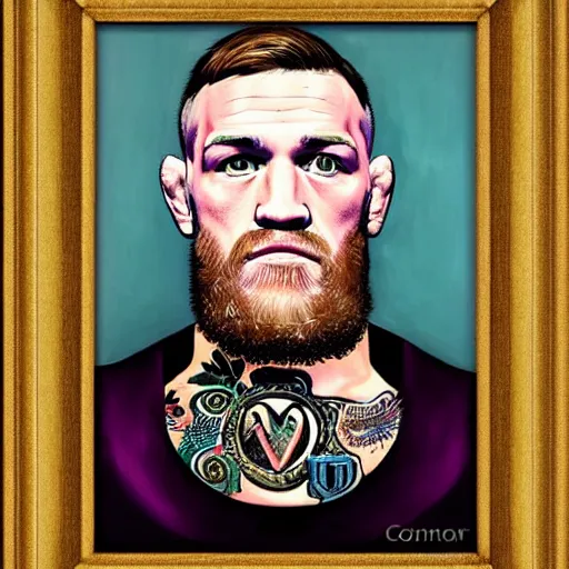 Image similar to religious portrait, conor mcgregor on the cross, oil on canvas, digital art