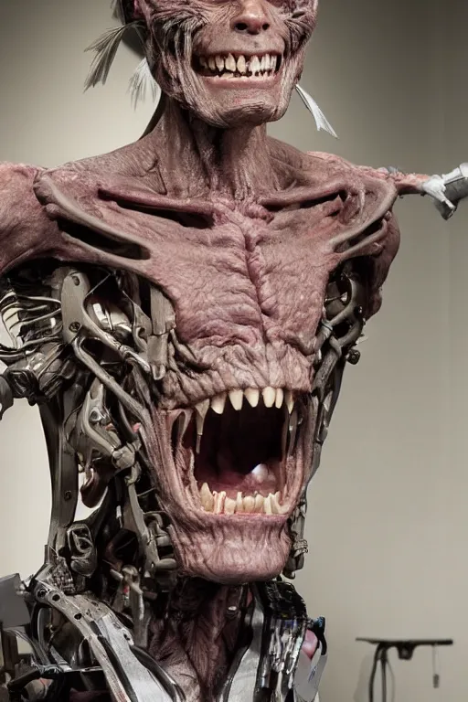 Image similar to animatronic Willem Dafoe by Stan Winston studios, behind the scenes photo, detailed, 4k