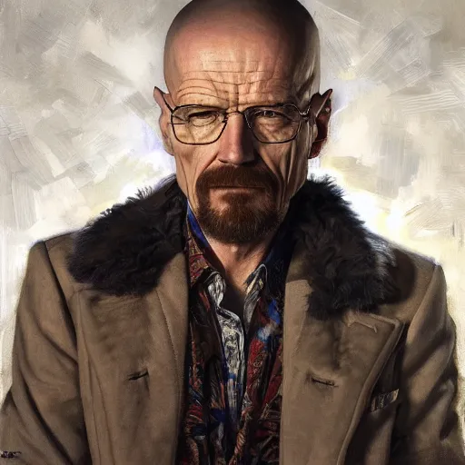 Prompt: highly detailed portrait of a wealthy walter white, art by donato giancola, eugene delacroix, ruan jia, carl larsson, peter mohrbacher. trending on artstation, intricate details, energetic composition, fantasy, concept art, illustration, elegant art, global illuminaition