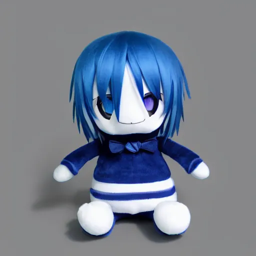 Image similar to cute fumo plush of a blue and white - haired prankster, anime, vray