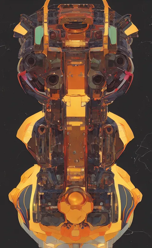 Image similar to upper half portrait of colourful army mecha robot, art by hsiao - ron cheng & alphonse mucha, highly detailed, digital painting, concept art, illustration, smooth sharp focus, intricate, symmetry, blcak background, black backdrop, png, artstation,