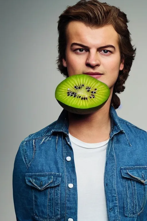 Image similar to 📷 joe keery is kiwi fruit 🥝, made of food, head portrait, dynamic lighting, 4 k