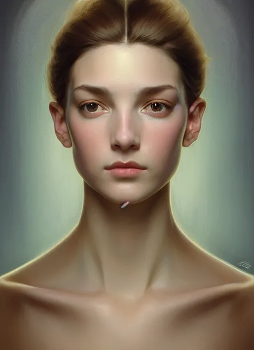 Prompt: symmetry!! portrait of young woman cursed with ever - increasing physical and mental perfection, slice - of - life, realism, golden ratio face proportions!! intricate, elegant, highly detailed, perfect face!! digital painting, artstation, concept art, smooth, sharp focus, illustration, art by artgerm and greg rutkowski and alphonse mucha