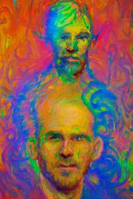 Prompt: ultra realistic impressionist painting of a man with swirls of color emanating from his head