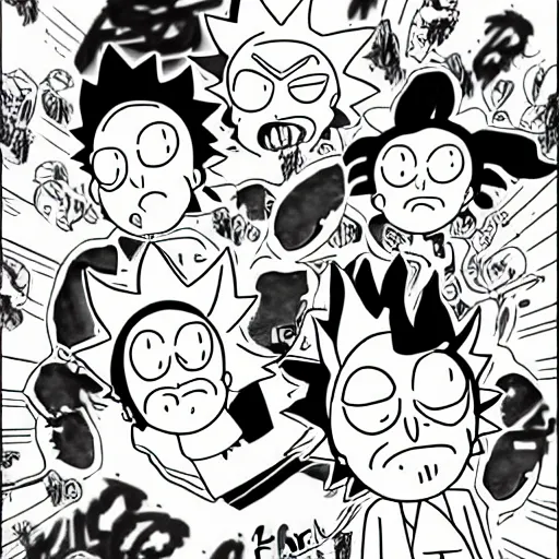 Prompt: Manga-style Rick and Morty