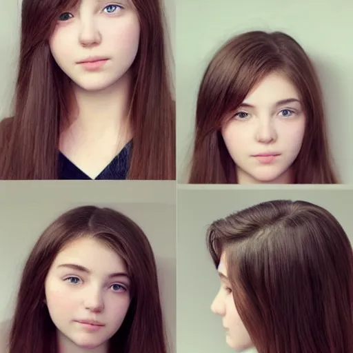 Image similar to front profile of cute teenage girl with Soft Layered Haircut :: natural makeup, stylized lighting, in the style anime