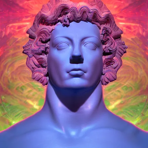 Image similar to 3 d sci - fi cgartist rendering of a hyper realistic marble greek statuary bust floating in space, at the vast pulsating interdimensional fractal space portal at the psychedelic vaporwave event horizon by chris moore, by edward hopper, by col price, trending on artstation