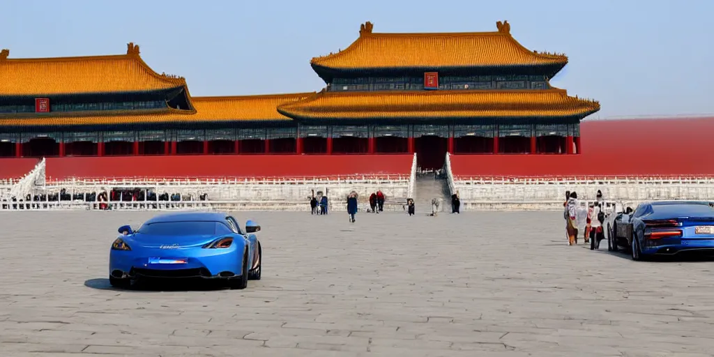 Image similar to a supercar running in the forbidden city