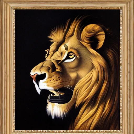 Image similar to majestic painting of a lion by Michelangelo Merisi da Caravaggio