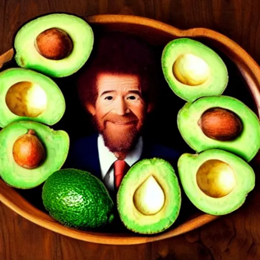 Image similar to the avocado pit is the portrait of bob ross