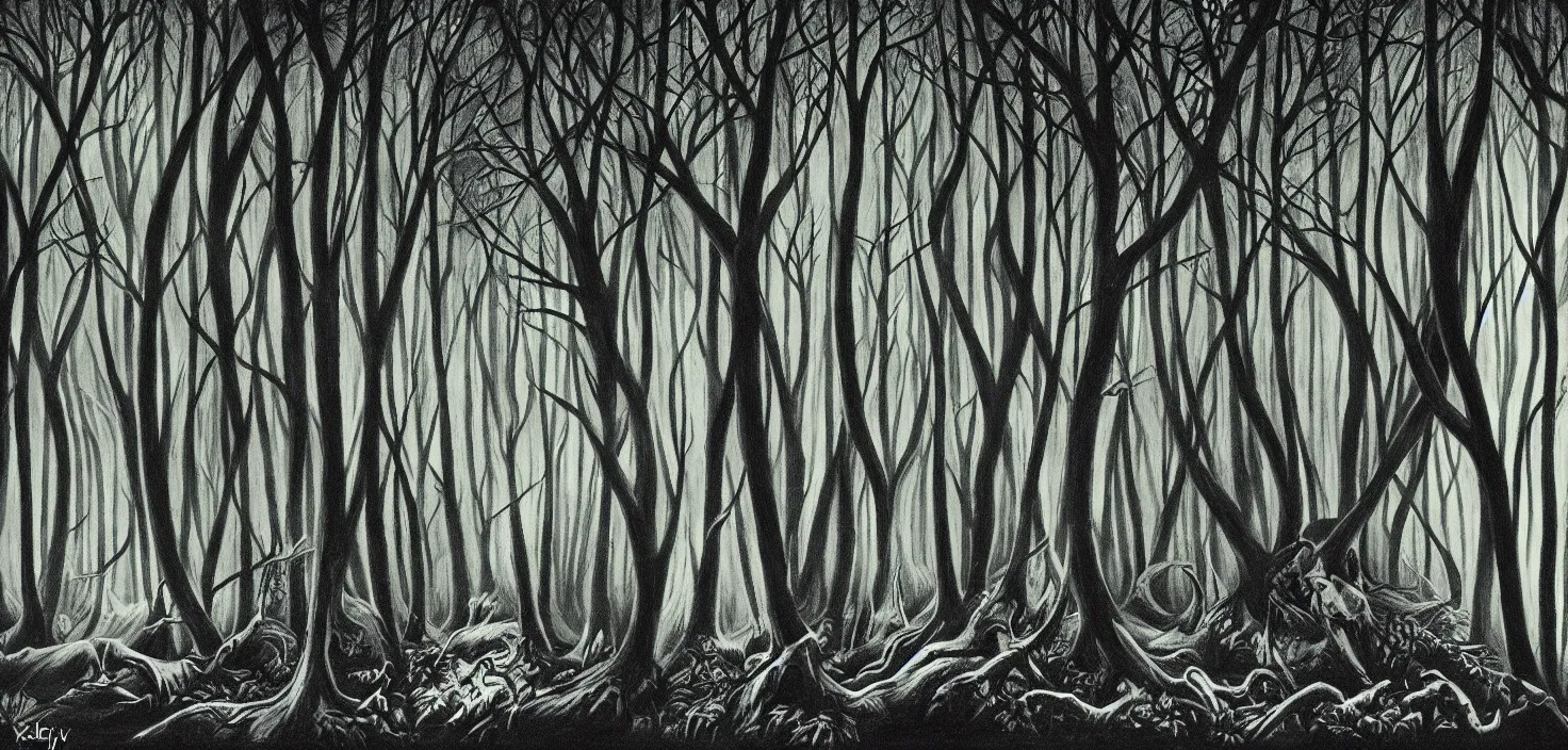 Image similar to dark forest by freas kelly