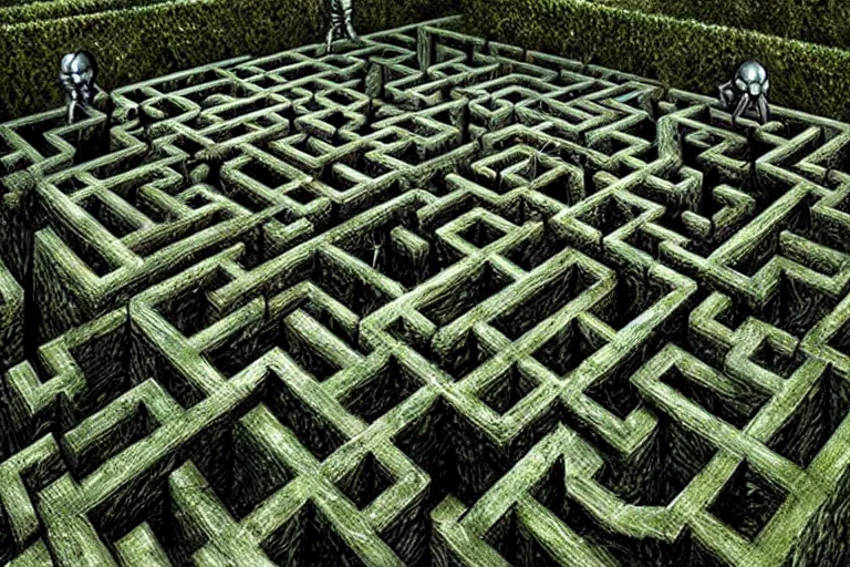 Image similar to hyper detailed sewerpunk hedge maze by aleksi briclot, insanely 3 d
