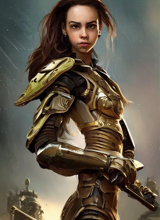 Image similar to a professional portrait of a beautiful young female, clothed in electric battle armor, olive skin, long dark hair, beautiful bone structure, symmetrical facial features, intricate, elegant, digital painting, concept art, smooth, sharp focus, finely detailed, illustration, from Valerian and the City of a Thousand Planets, by Ruan Jia and Mandy Jurgens and Artgerm and William-Adolphe Bouguerea