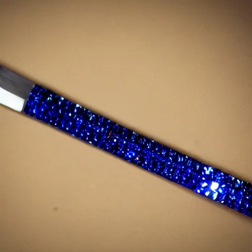 Prompt: photo of a sapphire encrusted sword