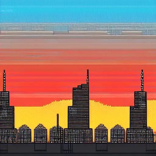 Image similar to city sunset, pixelart