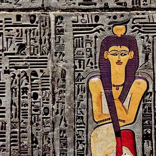 Image similar to hieroglyphs depicting cleopatra using a mobile phone