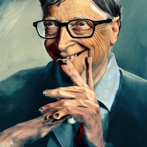 Image similar to bill gates holding a vaccine in his hand, body horror, by ralph steadman, feeling of grimdark, sharp focus, fiction, hyper detailed, digital art, trending in artstation, cinematic lighting, studio quality, smooth render, unreal engine 5 rendered, octane rendered, art style and nixeu and wlop and krenz cushart