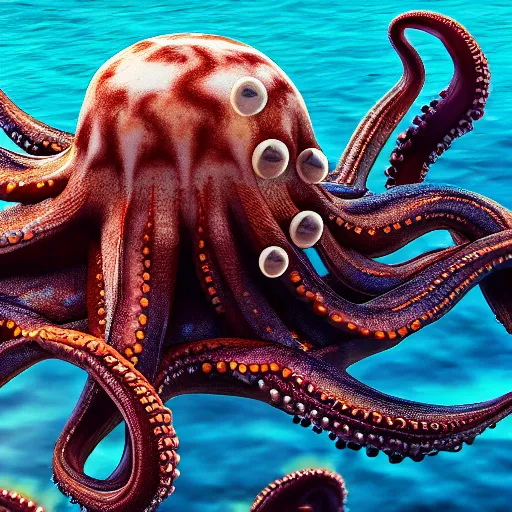 Image similar to A octopus in the ocean centered-photograph film still, tending on artstation dynamic action pose, National Geographic, insane detail, intricate, highly detailed, Zeiss Lens, DSLR photography, smooth, sharp focus, Unreal Engine 5, Octane Render, 85mm lens Redshift, depth of field 8K