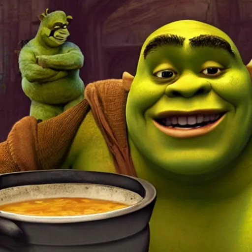 Image similar to shrek as soup