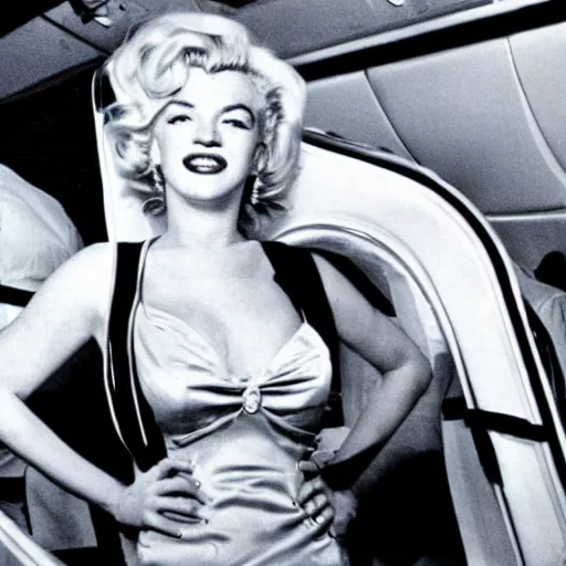 Image similar to DSLR 35mm film photography of young marilyn monroe as a flight attendant in 1998