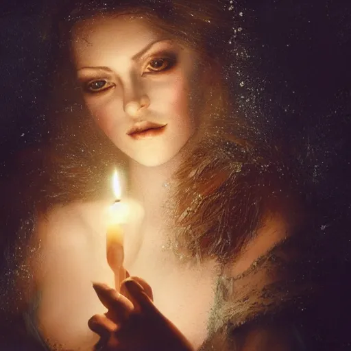 Prompt: masterpiece flemish candle light portrait of a beautiful! young woman, writing with a feather, by luis royo, artstation, deviant art, black background, candle light only, 8 k, octane render