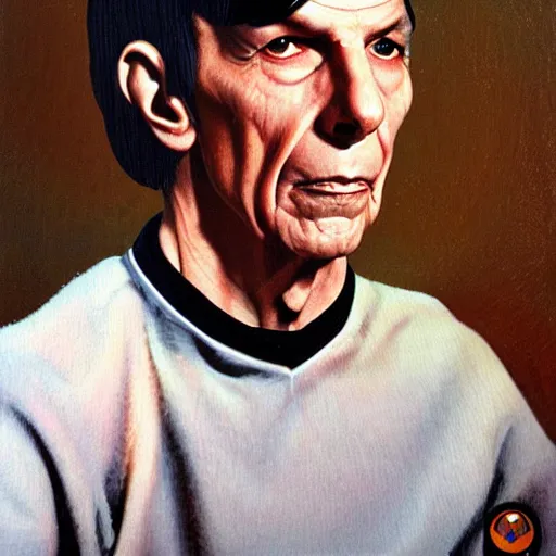 Image similar to a portrait painting Lenord Nimoy as Spock from Star Trek painted by Norman Rockwell