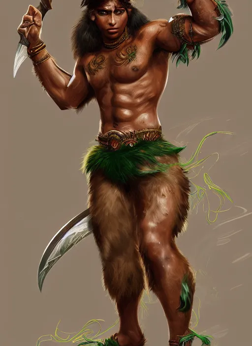 Image similar to a highly detailed illustration of fierce attractive young tanned tribal boy wearing green wolf mane, heroic wielding club pose, muscular, intricate, elegant, highly detailed, centered, digital painting, artstation, concept art, smooth, sharp focus, league of legends concept art, wlop