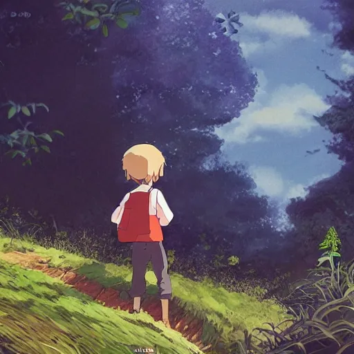 Prompt: friendly guy and small creature , with Fragile looking character made by Studio Ghibli highly detailed art, beautiful scene, focus, smooth, High contrast, depth of field, 8k, clean