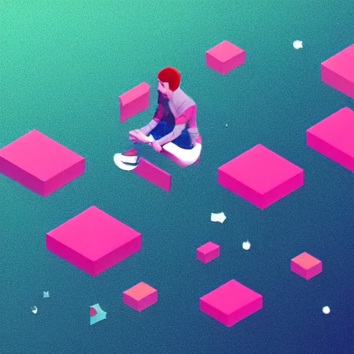 Image similar to flat, isometric, sythwave, printer floating in space