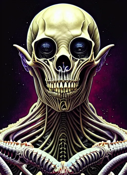 Image similar to symmetry!! portrait of grotesque and gruesome alien skull, cosmic horror, lovecraftian horror, intricate, horror!! highly detailed, digital painting, artstation, giger concept art, smooth, sharp focus, illustration, art by artgerm and greg rutkowski and alphonse mucha and junji ito, 8 k