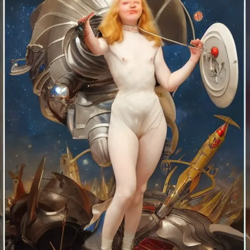 Prompt: Elle Fanning as a Valkyrie in space, artstation, by J. C. Leyendecker and Peter Paul Rubens, Extremely detailed. 8K. Award winning.