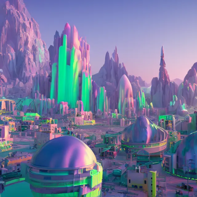 Image similar to new england futuristic fantasy city with a giant ice cream mountain range in the background, chimneys on buildings, colorful ice cream, light cinematic, otherworldly, volumetric, realistic, cinematic lighting, ray tracing, unreal engine 5, unreal engine render, octane render, hyper realistic, photo, 8 k