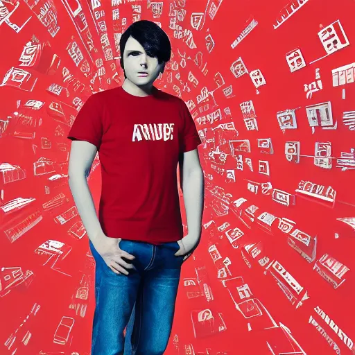 Image similar to a guy with short dark hair on his side, dressed in a red t - shirt, stands still against the backdrop of digital art, 8 k, character, realism, anime, portrait