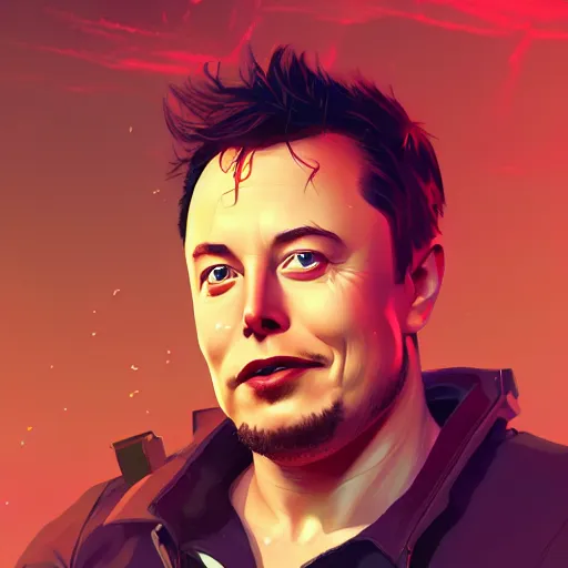 Prompt: Portrait of Elon Musk as Hephaestus, the greek god, mattepainting concept Blizzard pixar maya engine on stylized background splash comics global illumination lighting artstation lois van baarle, ilya kuvshinov, rossdraws